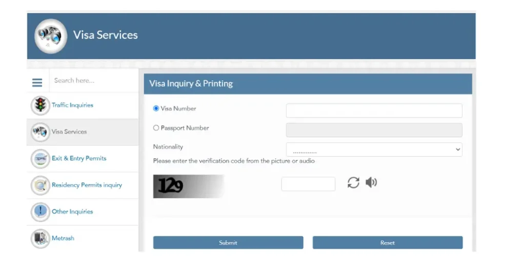 Enter your Visa and Passport Number. Complete Captcha